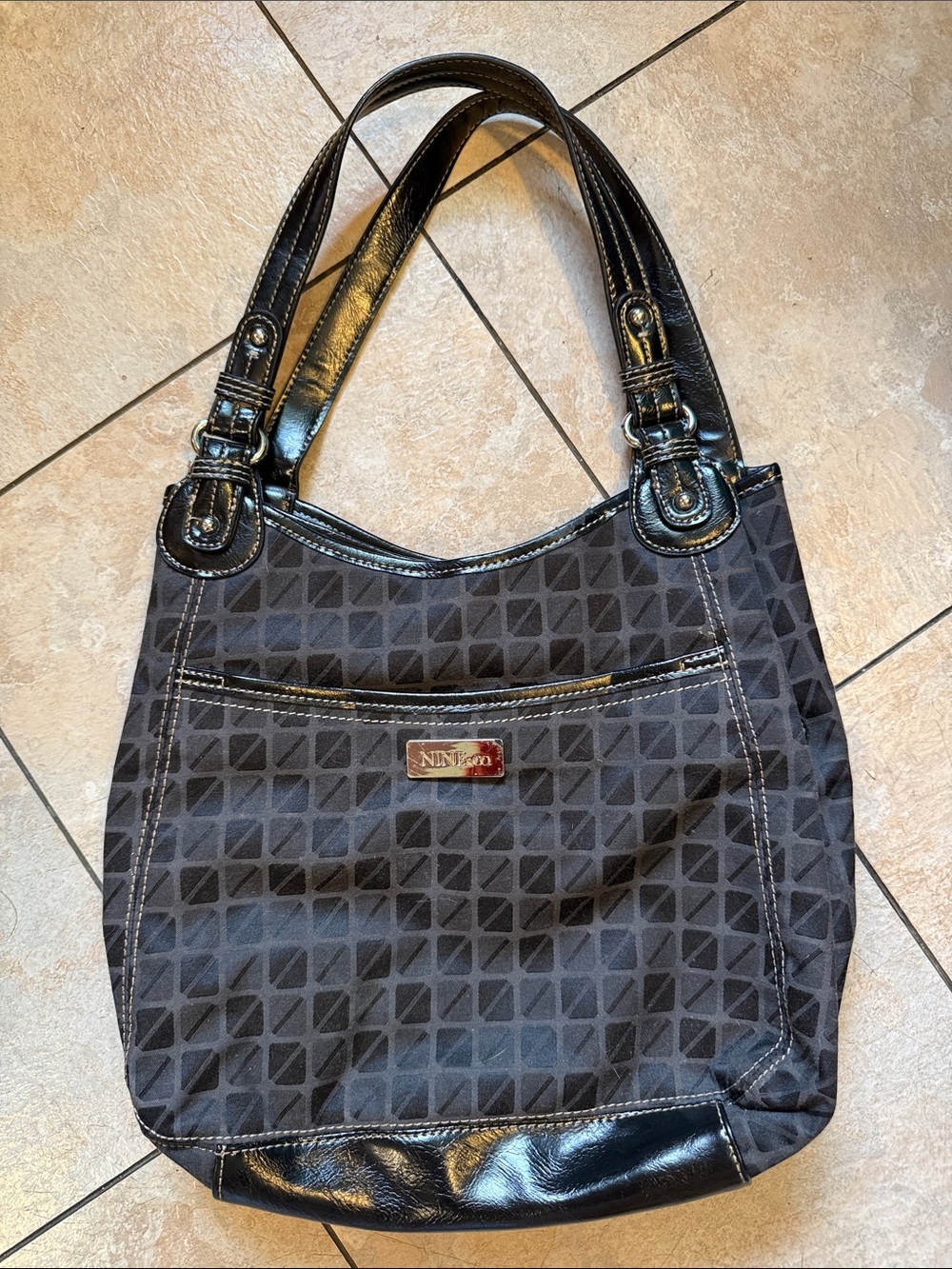 Nine & Co. Black Tote Shoulder Bag with Patent Trim
